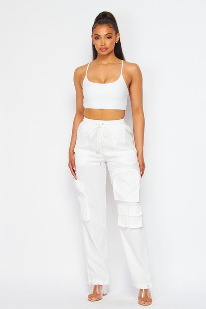 No Mistakes Nylon Two Piece Top and Cargo Pant Set