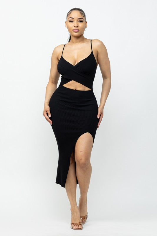 CROSS TOP SIDE SLIT MIDI DRESS