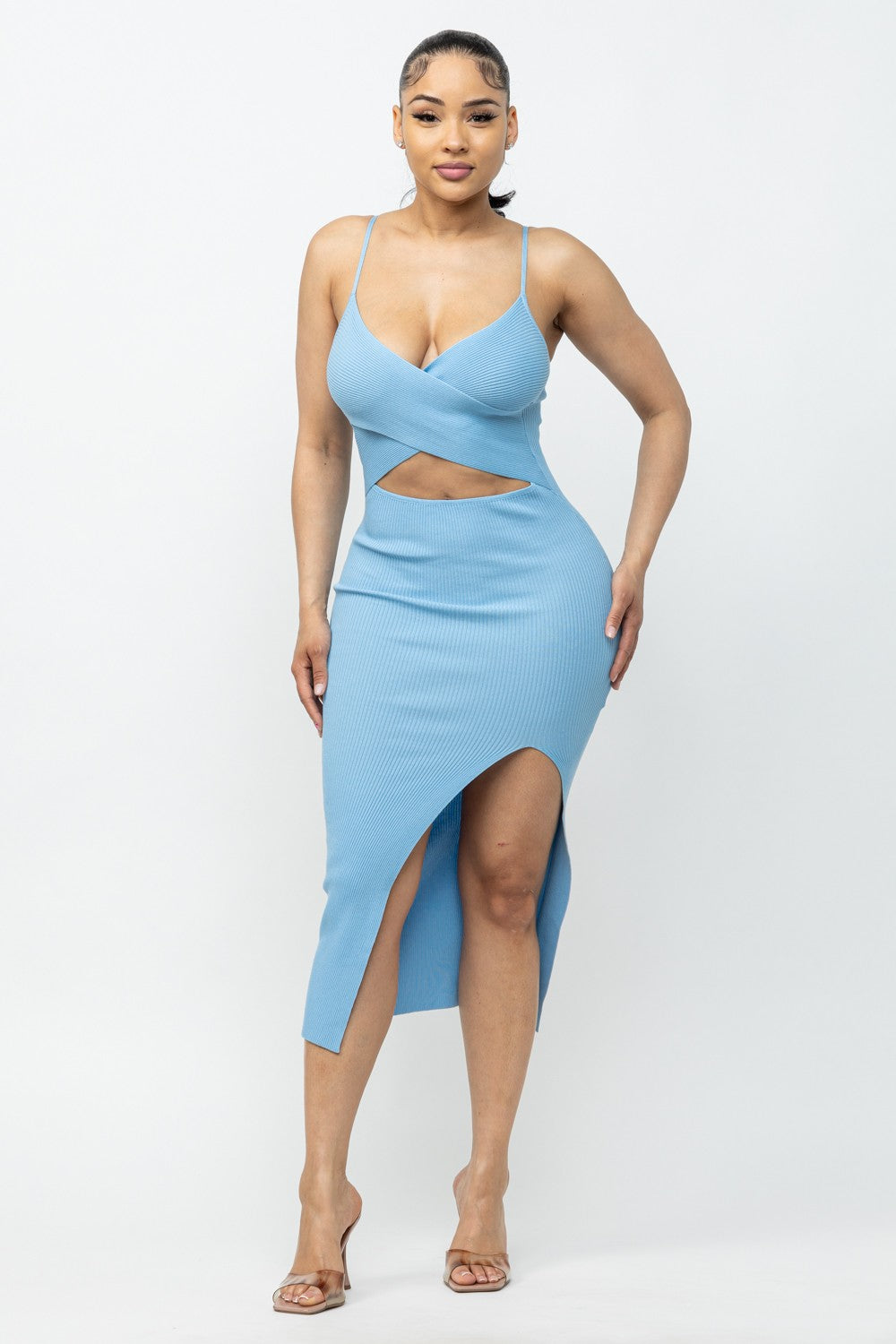 CROSS TOP SIDE SLIT MIDI DRESS