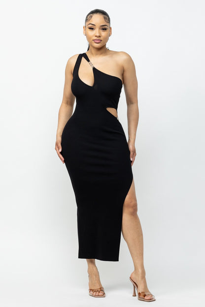 ONE SHOULDER SIDE SLIT MAXI DRESS