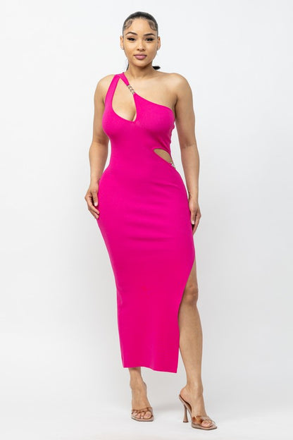 ONE SHOULDER SIDE SLIT MAXI DRESS