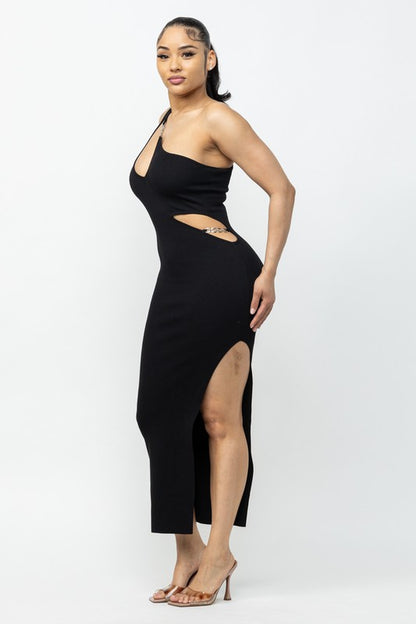 ONE SHOULDER SIDE SLIT MAXI DRESS