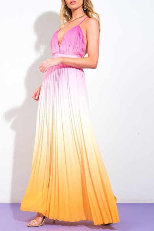 SLEEVLESS PLEATED MAXI DRESS