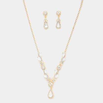TEARDROP RHINESTONE NECKLACE EARRINGS SET
