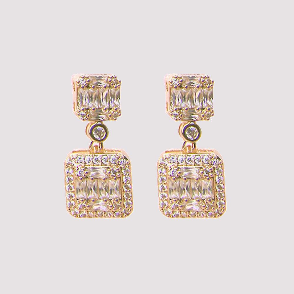 CZ SQUARE POST DANGEL EARRING