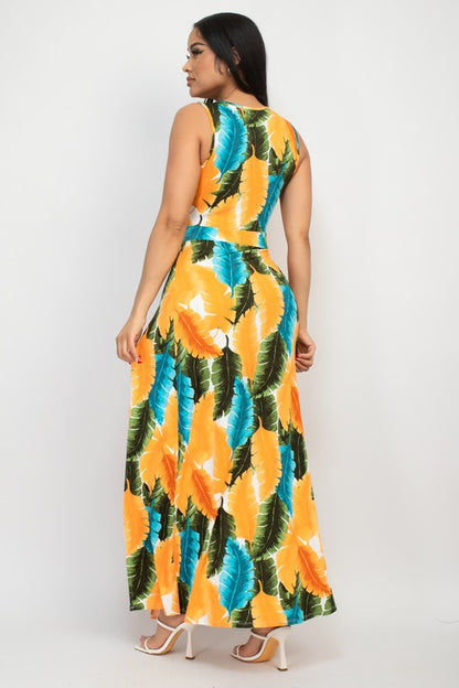 Front Slit Feather Design Maxi Dress