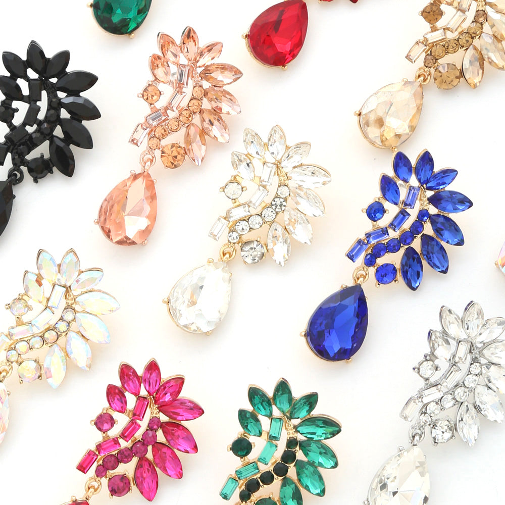 FLOWER TEARDROP RHINESTONE EARRING