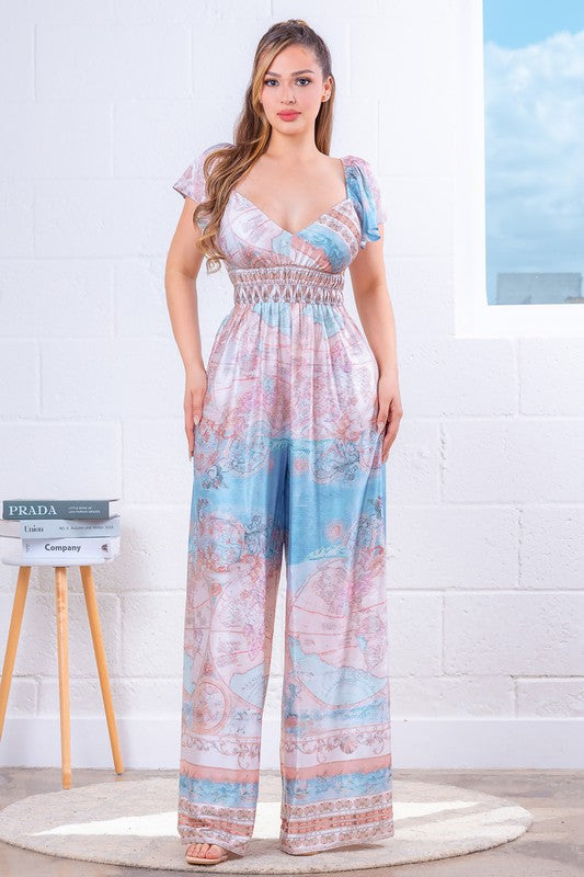 SATIN ATLAS PRINTED JUMPSUIT