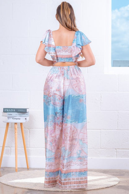 SATIN ATLAS PRINTED JUMPSUIT