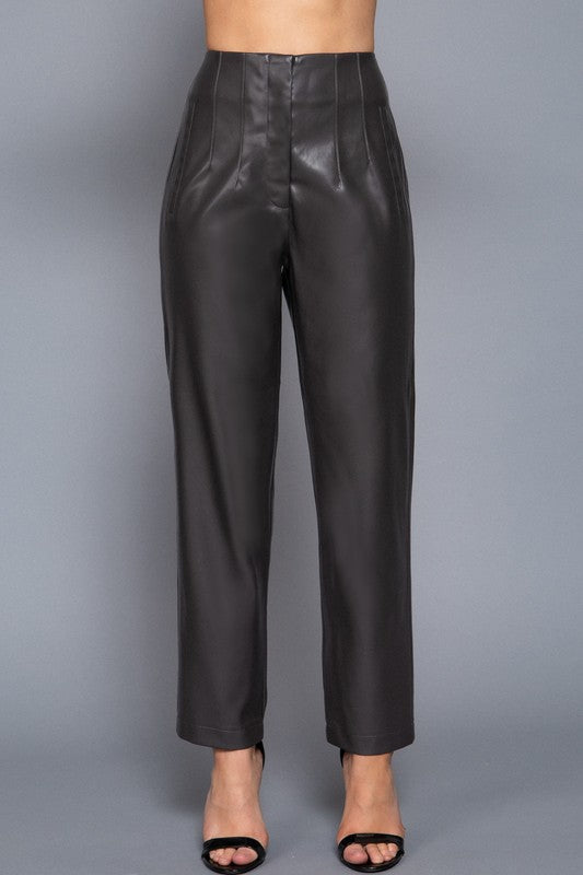 V NECK FAUX LEATHER VEST AND PANTS SET