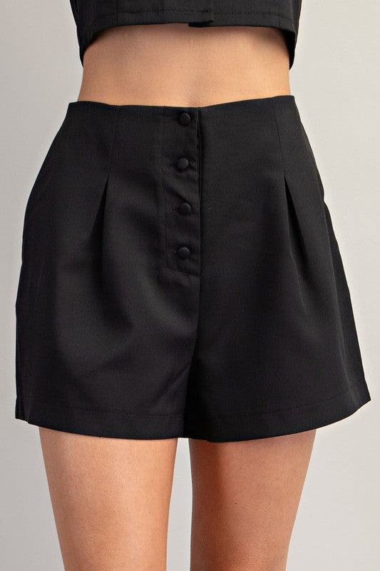 One Beat At A Time Self Cover Button Detail Shorts