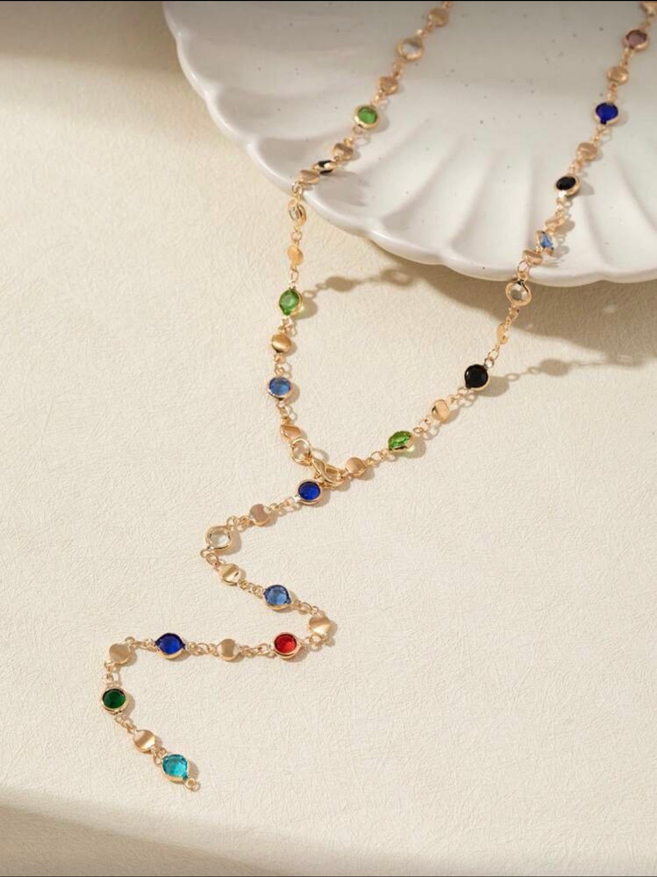 MULTI COLOR Y SHAPED LONG NECKLACE
