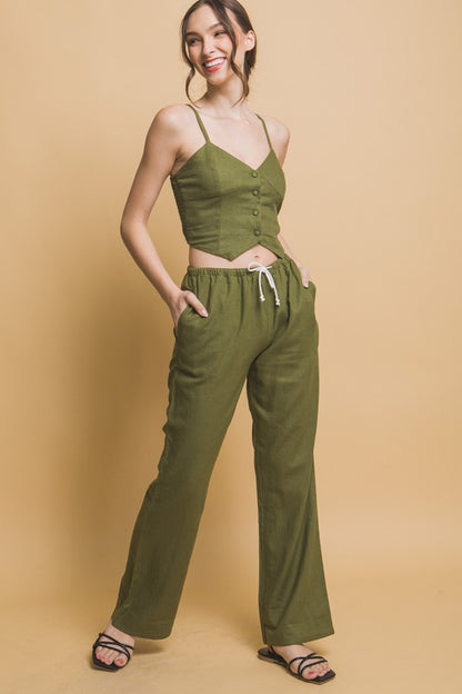 TIE WAIST LINEN PANTS