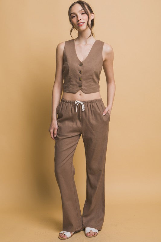 TIE WAIST LINEN PANTS