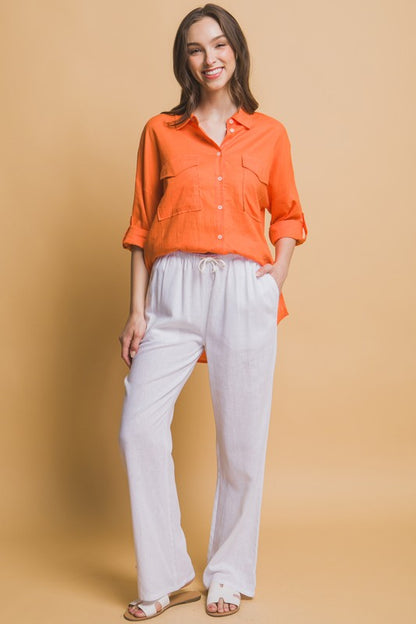 TIE WAIST LINEN PANTS