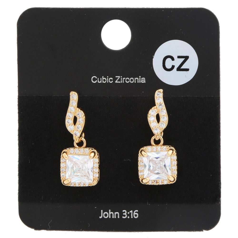 CZ SQUARE DANGLE EARRING