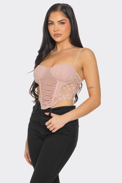 LACE UP LACE DRESSY TOP