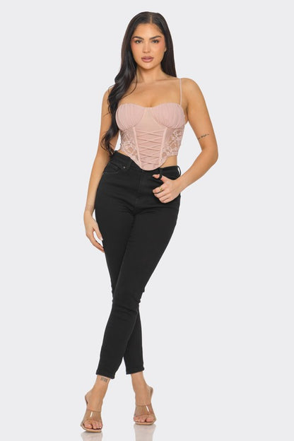 LACE UP LACE DRESSY TOP