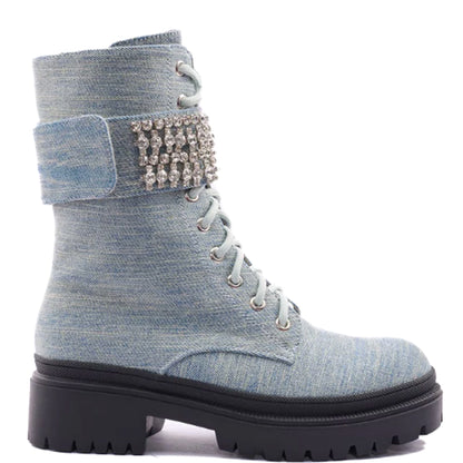 CRSYTAL EMBELLISHED LUG SOLE BOOTIE