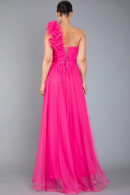 One Shoulder Mech Dress W/ Back Lacing
