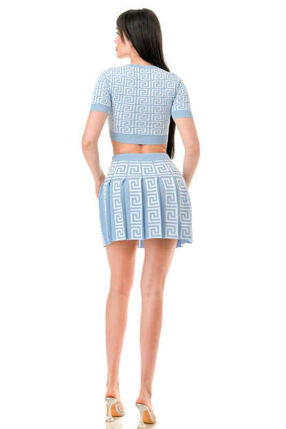 Monogram Pattern Top and Tennis Skirt Set