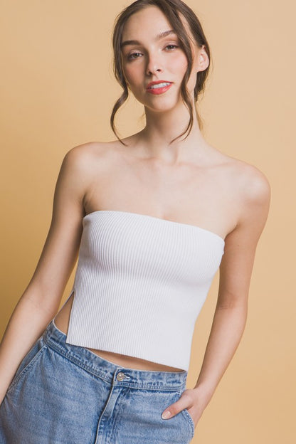 STRAPLESS TOP WITH SIDE SLIT