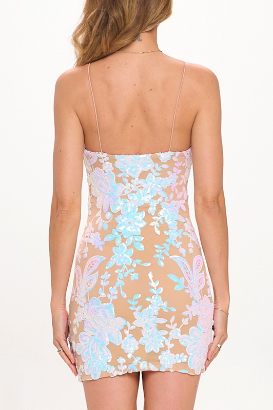 FLORAL SEQUIN BODYCON MINI DRESS