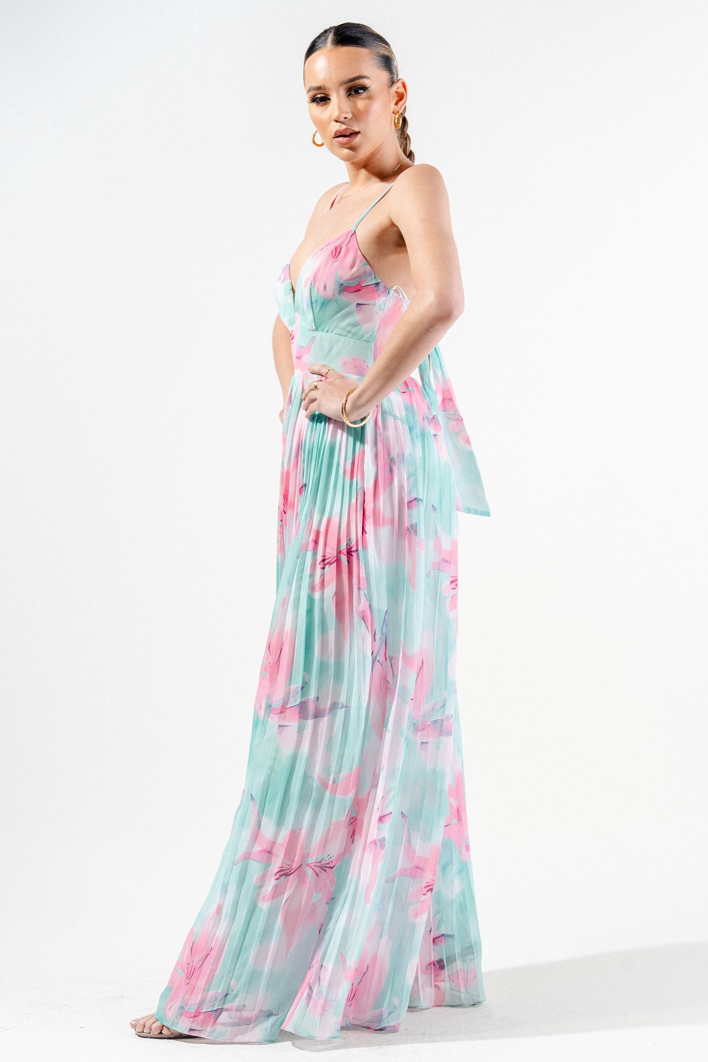 Romantic Floral Chiffon Winkled Palazzo Jumpsuit
