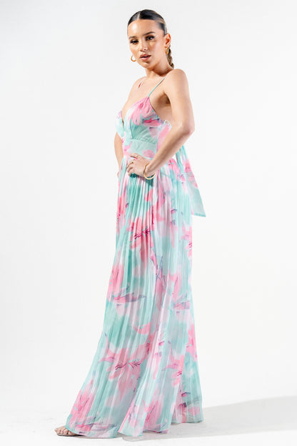 Romantic Floral Chiffon Winkled Palazzo Jumpsuit