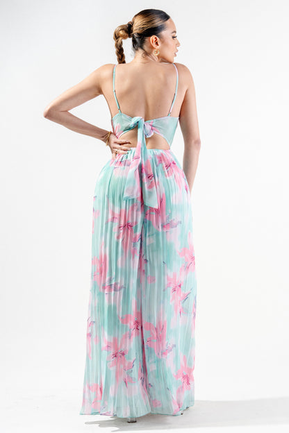 Romantic Floral Chiffon Winkled Palazzo Jumpsuit