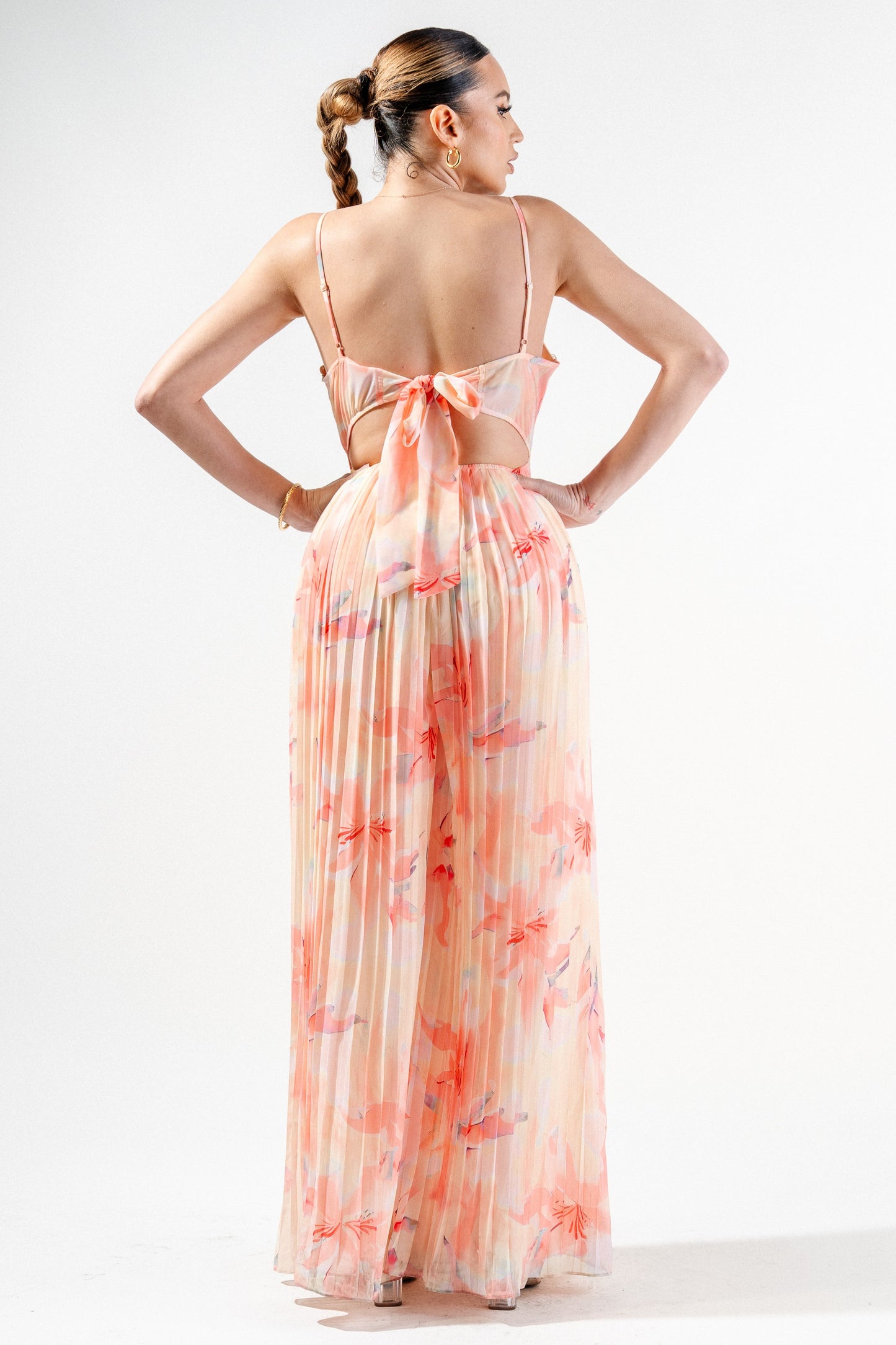 Romantic Floral Chiffon Winkled Palazzo Jumpsuit