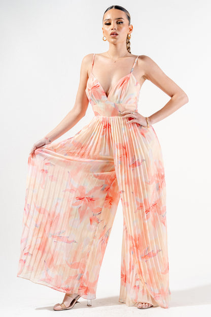 Romantic Floral Chiffon Winkled Palazzo Jumpsuit