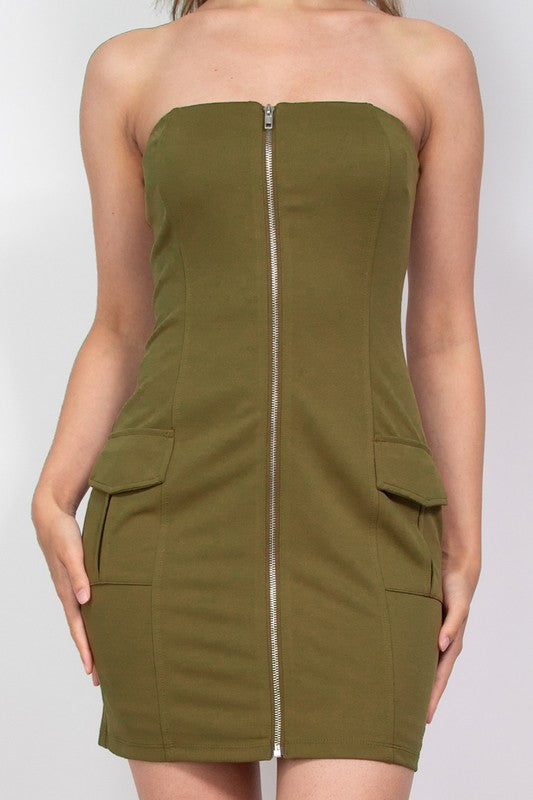 Zip-Up Side Pocket Tube Dress