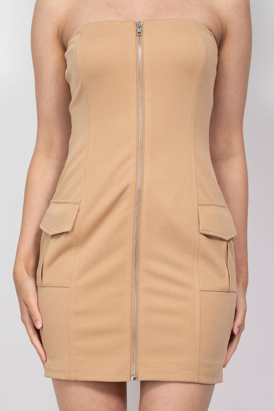 Zip-Up Side Pocket Tube Dress