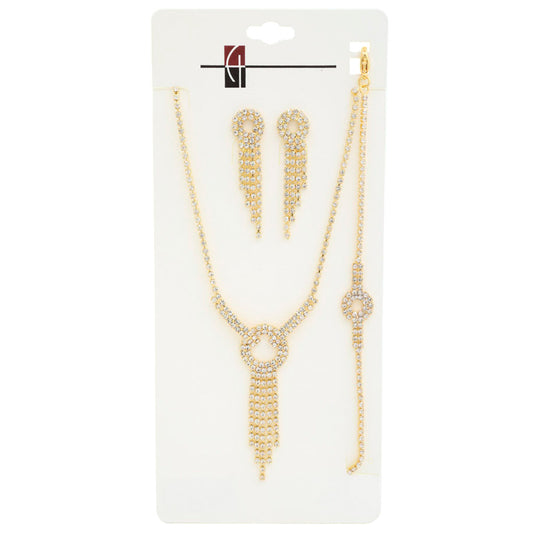 ROUND TASSEL RHINESTONE BRACELET NECKLACE SET