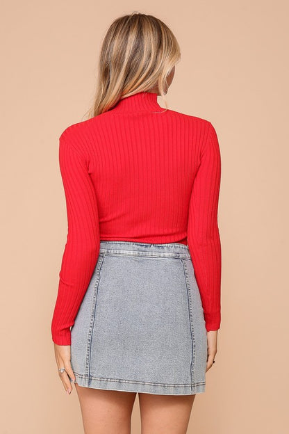 LONG SLEEVES SWEATER RIBBED KNIT BODYSUIT