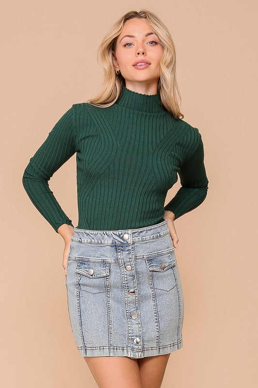 LONG SLEEVES SWEATER RIBBED KNIT BODYSUIT