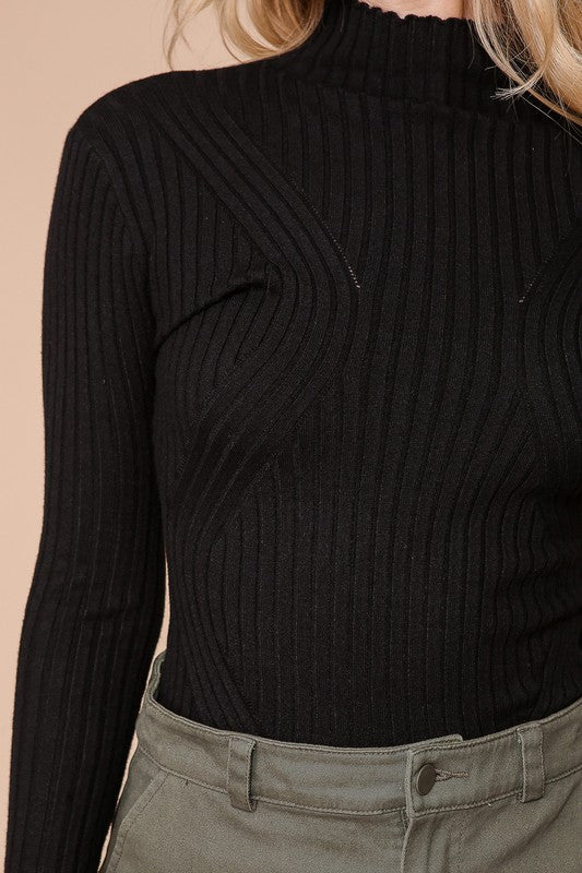 LONG SLEEVES SWEATER RIBBED KNIT BODYSUIT