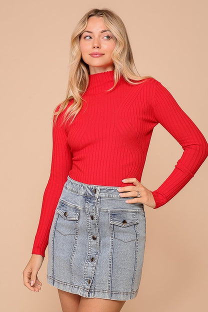 LONG SLEEVES SWEATER RIBBED KNIT BODYSUIT