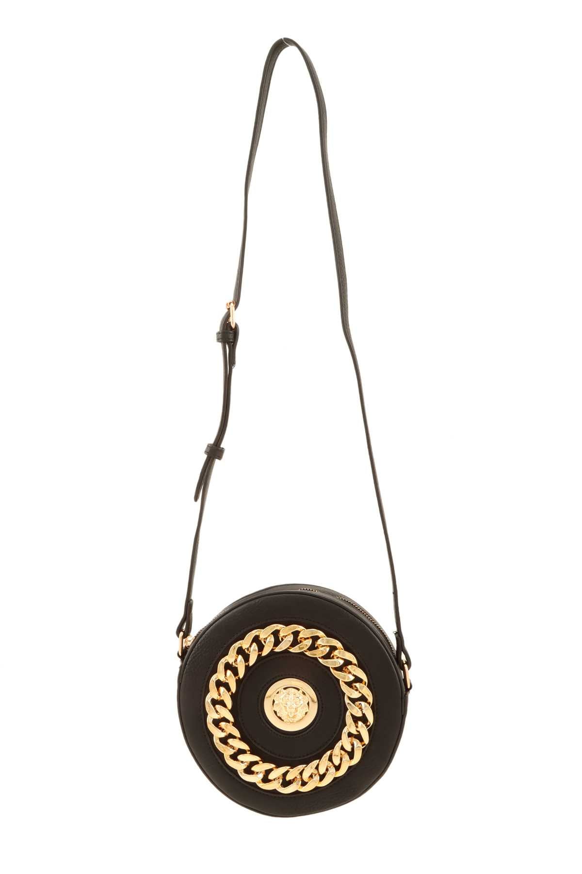 Lion and Chain Accent Round Crossbody Bag