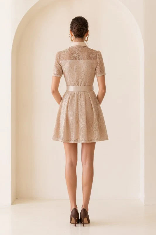 BUTTON DOWN MINI LACE DRESS