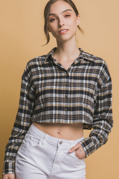 CROPPED PLAID BUTTON-DOWN SHIRT