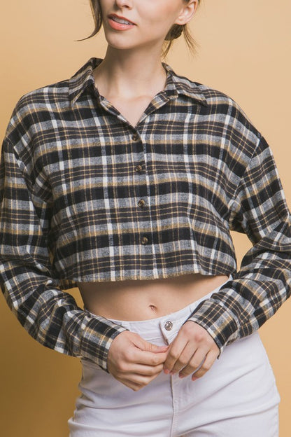 CROPPED PLAID BUTTON-DOWN SHIRT