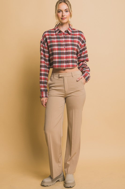 CROPPED PLAID BUTTON-DOWN SHIRT