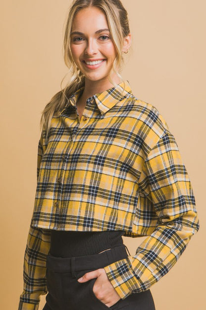 CROPPED PLAID BUTTON-DOWN SHIRT