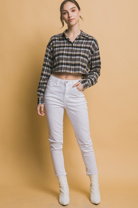 CROPPED PLAID BUTTON-DOWN SHIRT