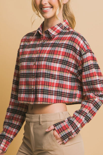 CROPPED PLAID BUTTON-DOWN SHIRT