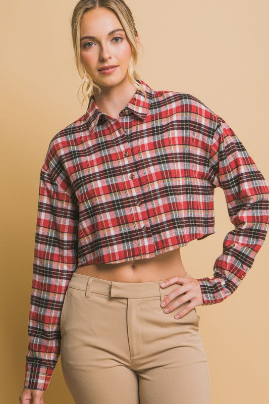 CROPPED PLAID BUTTON-DOWN SHIRT