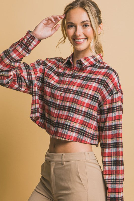 CROPPED PLAID BUTTON-DOWN SHIRT