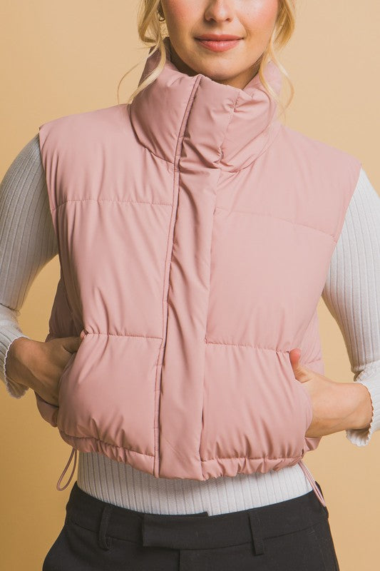 CROPPED PUFFER VEST WITH POCKETS